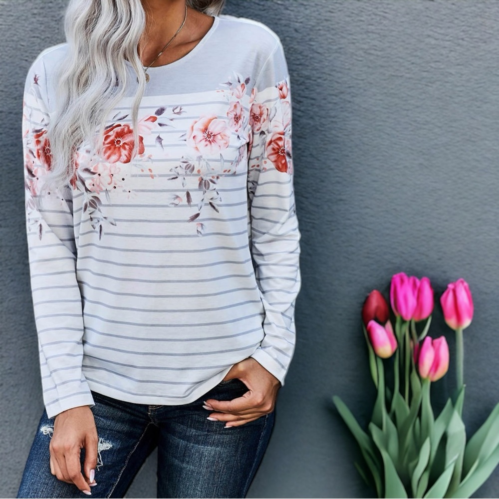 Striped & Floral Print Top